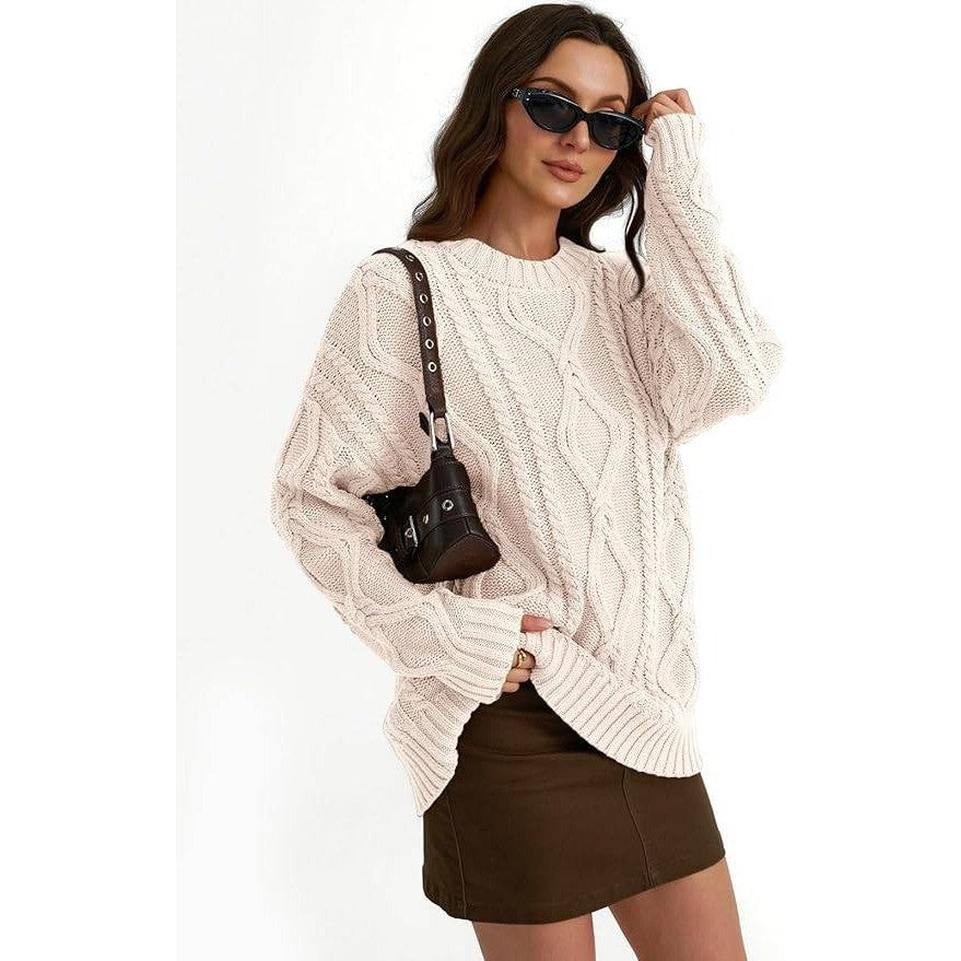 MSRP $45 Trendy Queen Women's L Oversized Cable Knit Crewneck Sweater Pullover