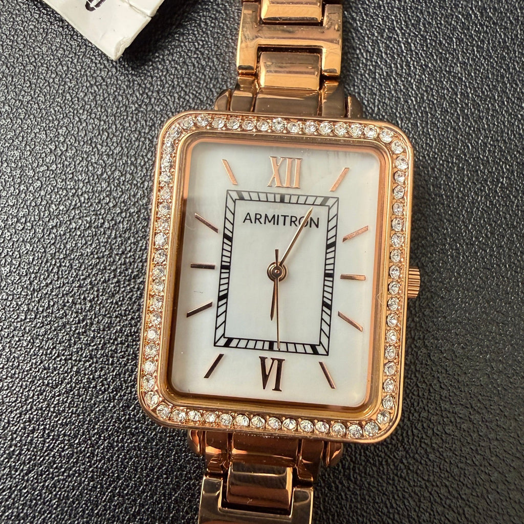 MSRP $55 Armitron 75/5841RG Women's Rose Gold Crystal Accented Bracelet Watch
