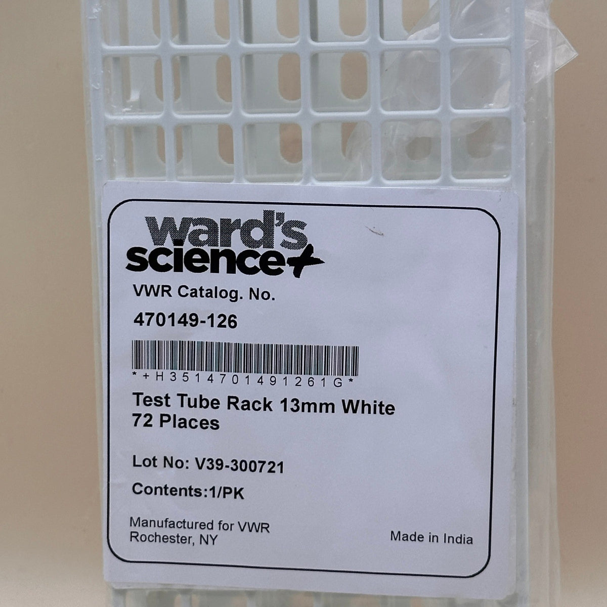 Ward's Science 470149-126 Test Tube Rack 13mm White 72 Places