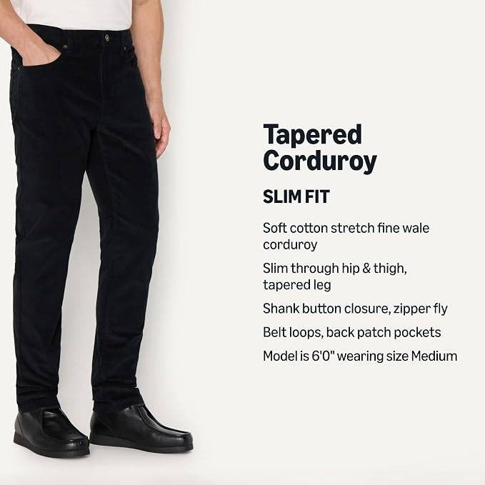 Amazon Essentials Men's 30x28 Straight Fit 5 Pocket Stretch Corduroy Pant Black