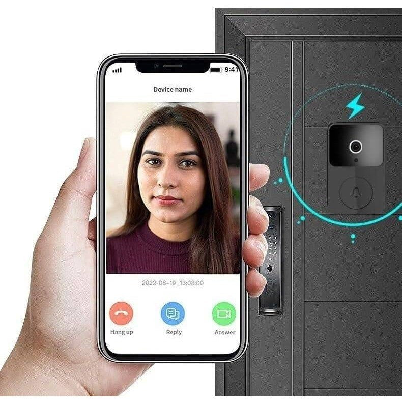 Wireless Video Doorbell with Two-Way Talk, Black Wi-Fi HD Night Vision, App-Co