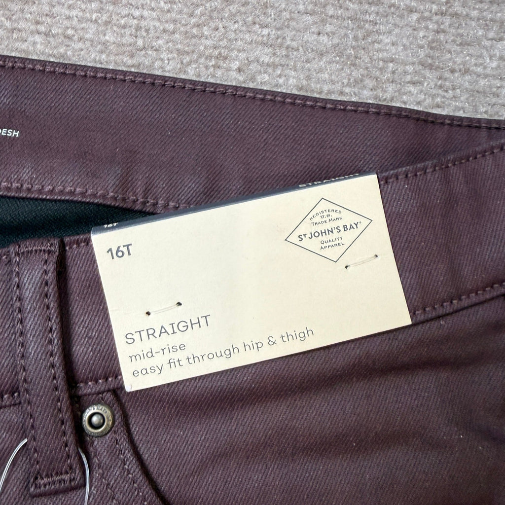 MSRP $60 St. John's Bay Women's 16 Tall Bold Burgundy Straight Leg Jeans Mid