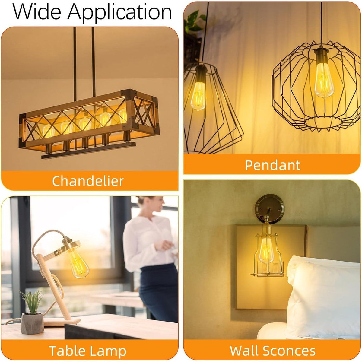 Pack of 9 LED Edison Bulbs Dimmable, E26, 6W 60W Equivalent, 2700K Soft White