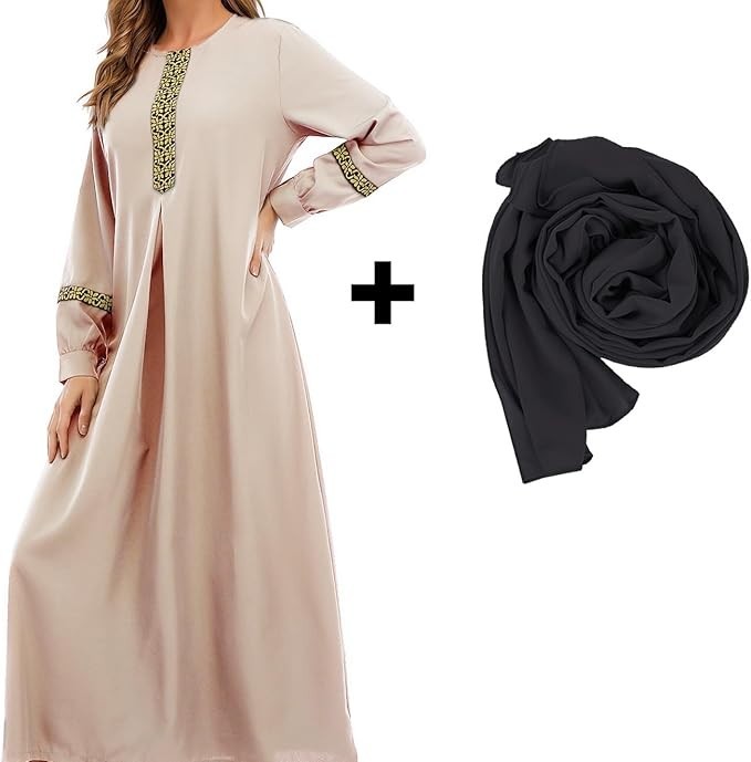 Abetteric Women's Muslim Abaya Dress w/ Hijab Zipper Islamic Robe Pockets Maxi