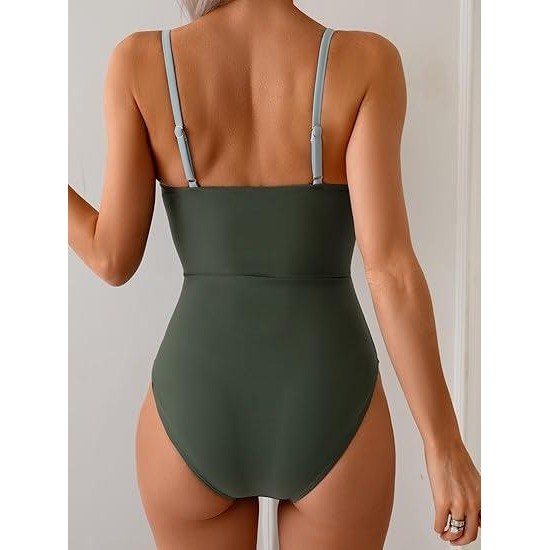 MSRP $48 Eomenie Women's S Green Color Block Cutout One Piece Swimsuit with Ri