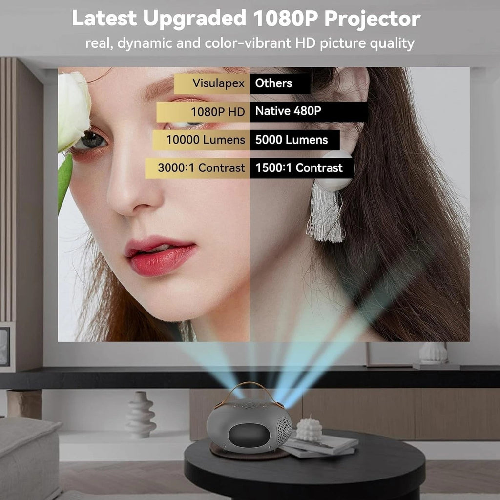 VISULAPEX V2 5G WiFi HD 1080P Portable Projector Bluetooth, Zoom Function