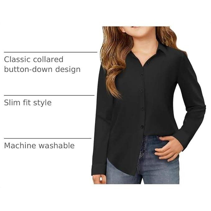 MSRP $20 Haloumoning Girls 11-12Y Black Button Down Shirts Kids Long Sleeve Sc