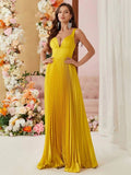 SHEIN Belle Elegant Pleated Eye-Catching Yellow Women's Sz M 6 Evening Cami Dres