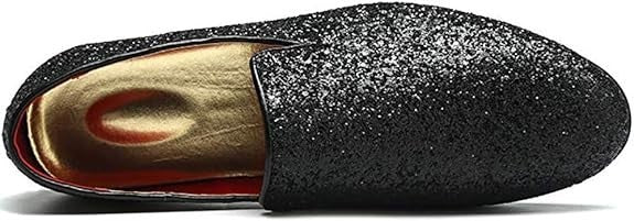 Santimon Men's US 6.5 - 12.5 Black Glitter Slip-On Loafers Sequin Dress Shoes