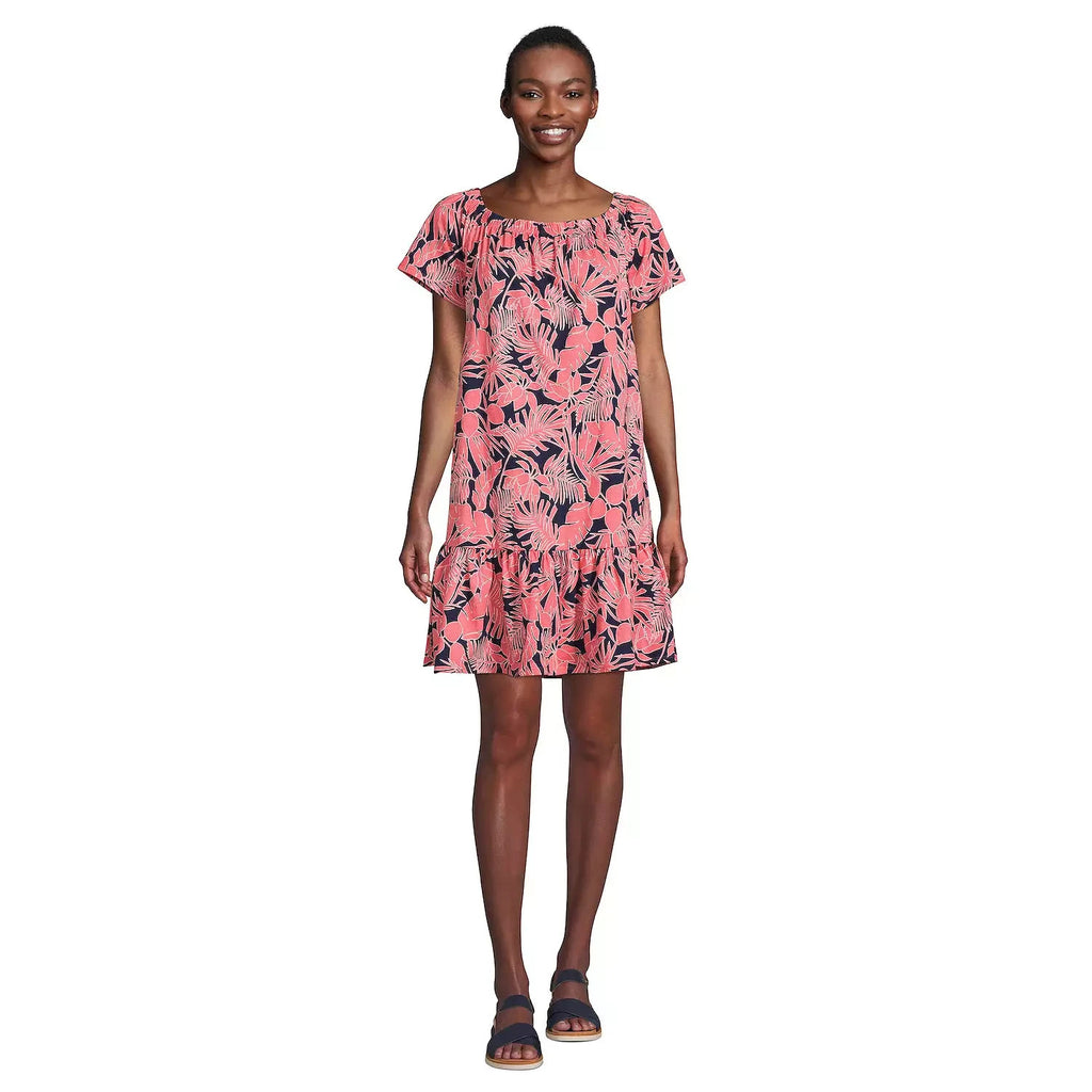 Lands' End Women's M-L LONG Off the Shoulder Ruffled Swim Cover-Up Dress  Please