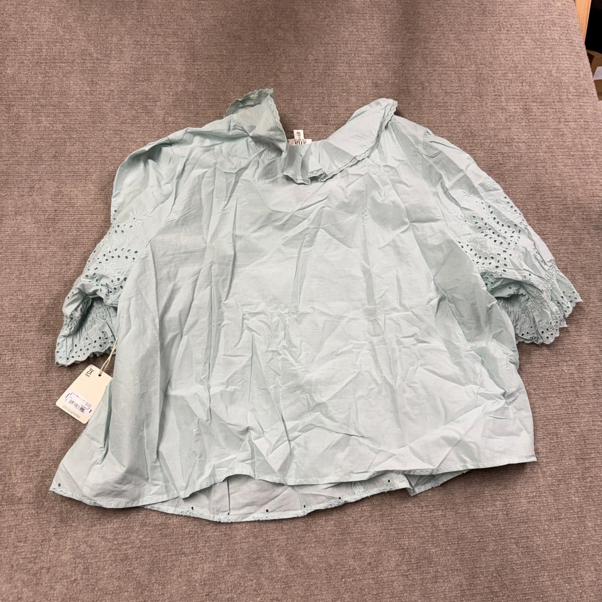 MSRP $48 a.n.a Womens 2X Green Surf Eyelet V Neck Elbow Sleeve Blouse
