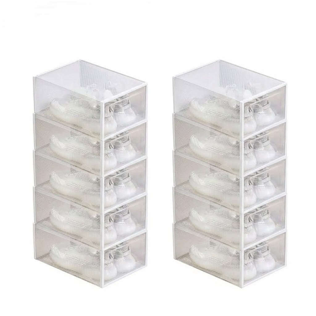 Plastic Shoe Storage Boxes Clear/White Stackable Foldable Organizer Drawer Case