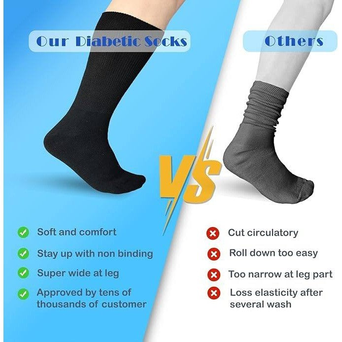 COIYUFUX Women 9-11/ Men 10-13 Diabetic Socks 2 Pairs Non Binding Crew Bariatr