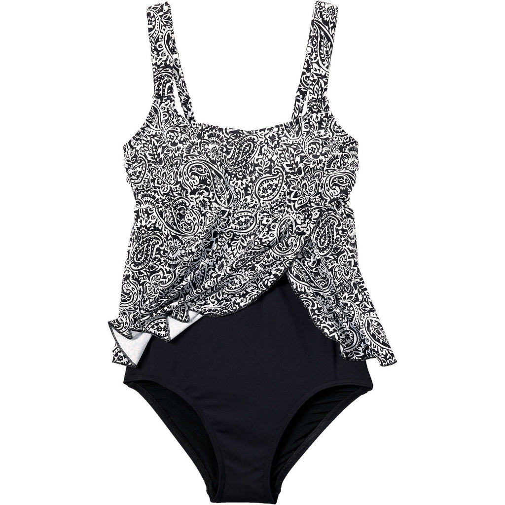 Lands' End Women's XS, XS-S LONG Flutter Fauxkini One Piece Swimsuit Chlorine Re