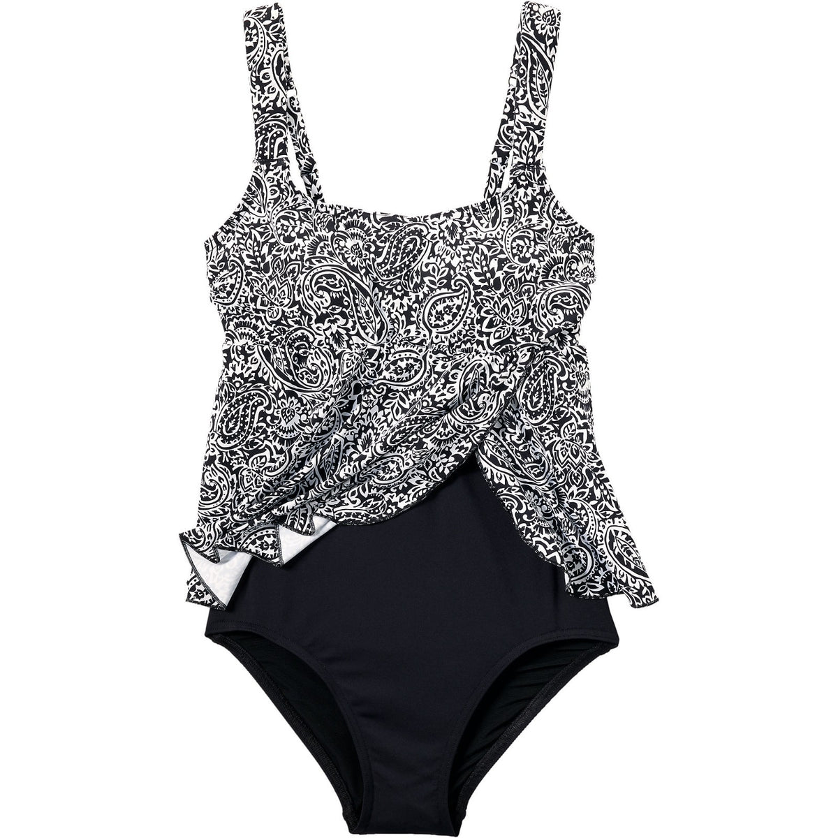Lands' End Women's XS, XS-S LONG Flutter Fauxkini One Piece Swimsuit Chlorine Re