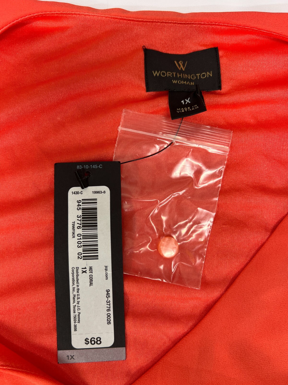 New Worthington Women's 1X Slit Sleeves V Neck Pullover Hot Coral A Line Dress