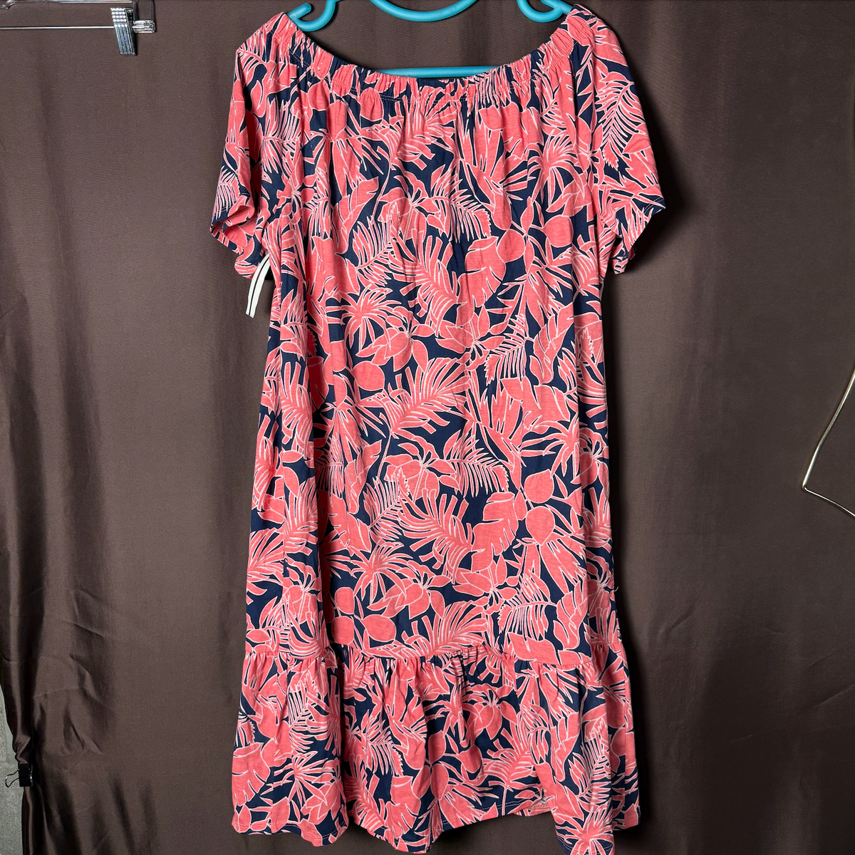 Lands' End Women's M-L LONG Off the Shoulder Ruffled Swim Cover-Up Dress  Please