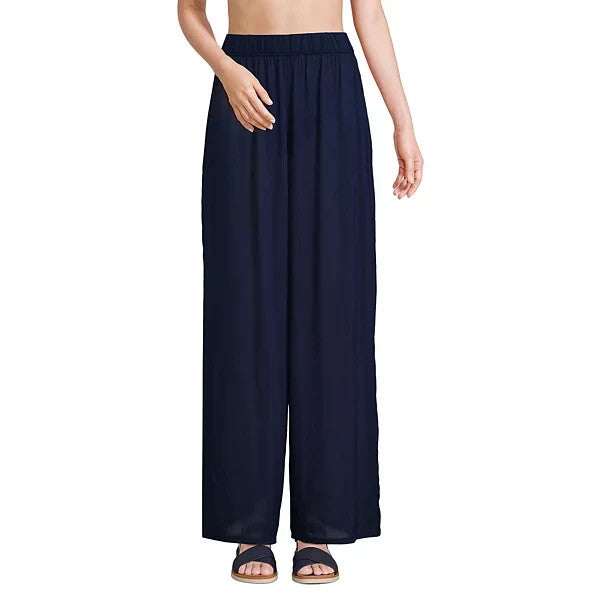Lands' End Women's L-1X LONG Deep Sea Navy Sheer Oversized Swim Cover-up Pants