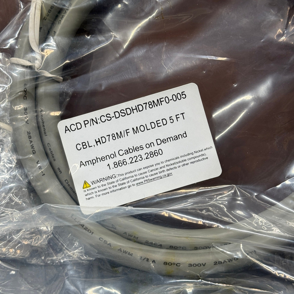 Amphenol Cables on Demand CS-DSDHD78MF0-005 D-Sub Cable Assembly 5 ft HD78 Gray