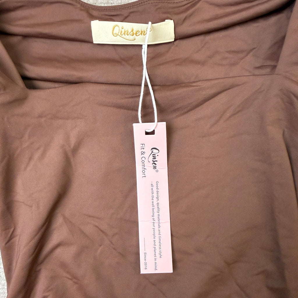 MSRP $28 QINSEN Women's XS Sexy Square Neck Bodysuit Long Sleeve Double Lined