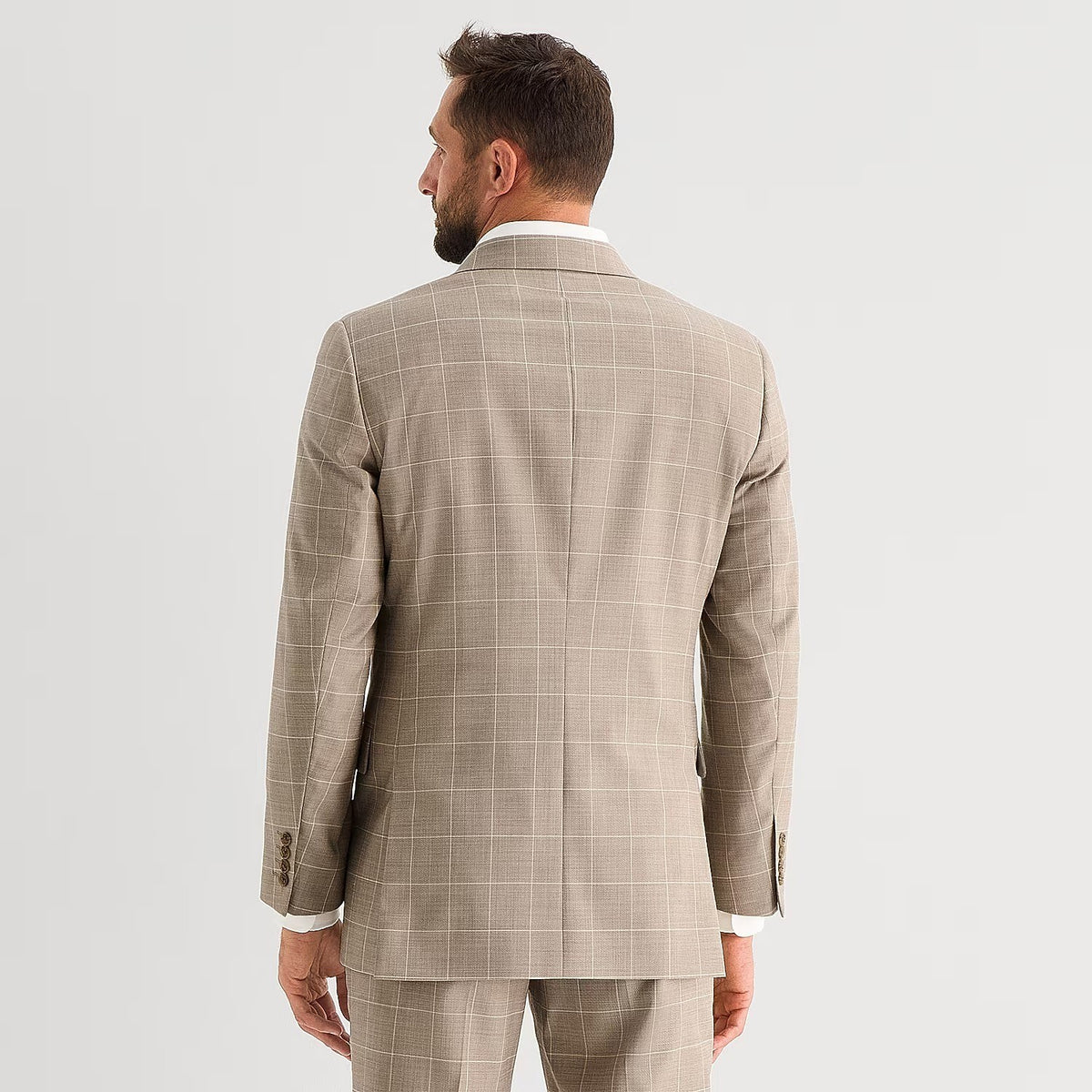 MSRP $260 Stafford Coolmax Mens 44 Tan Windowpane Classic Fit Suit Jacket All S