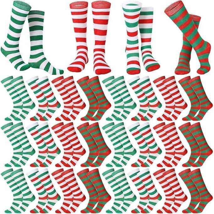 Panitay 24 pairs Christmas Kids Striped Socks Boys and Girls Athletic Knee Hi