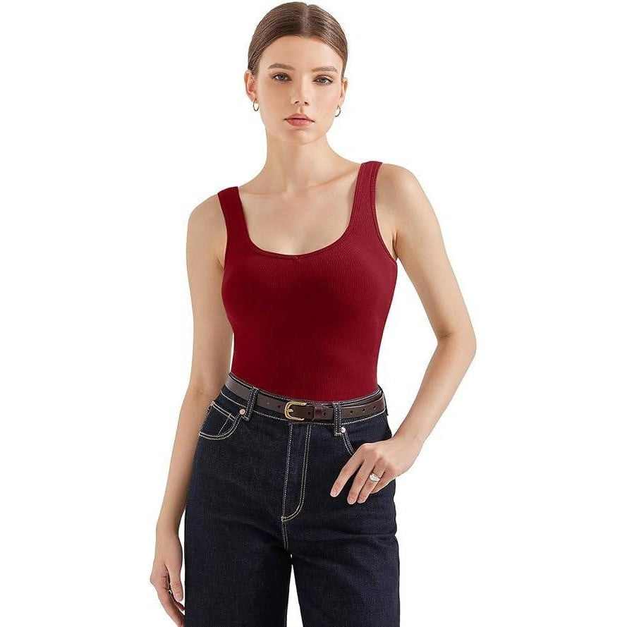 MSRP $13 SUUKSESS Women's Wine Red S Cotton Ribbed Built in Bra Tank Tops Shirt