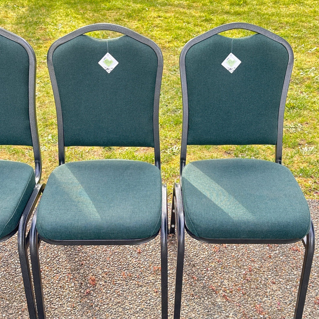 Set of 4 Crown Back Stacking Banquet Chairs Green Fabric w/ DuPont Teflon Prote