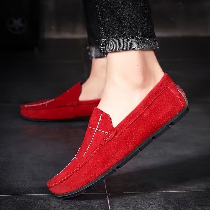 Men's US 8 Red Suede Moccasins Slip On Flat Loafers Casual Dress Shoes
