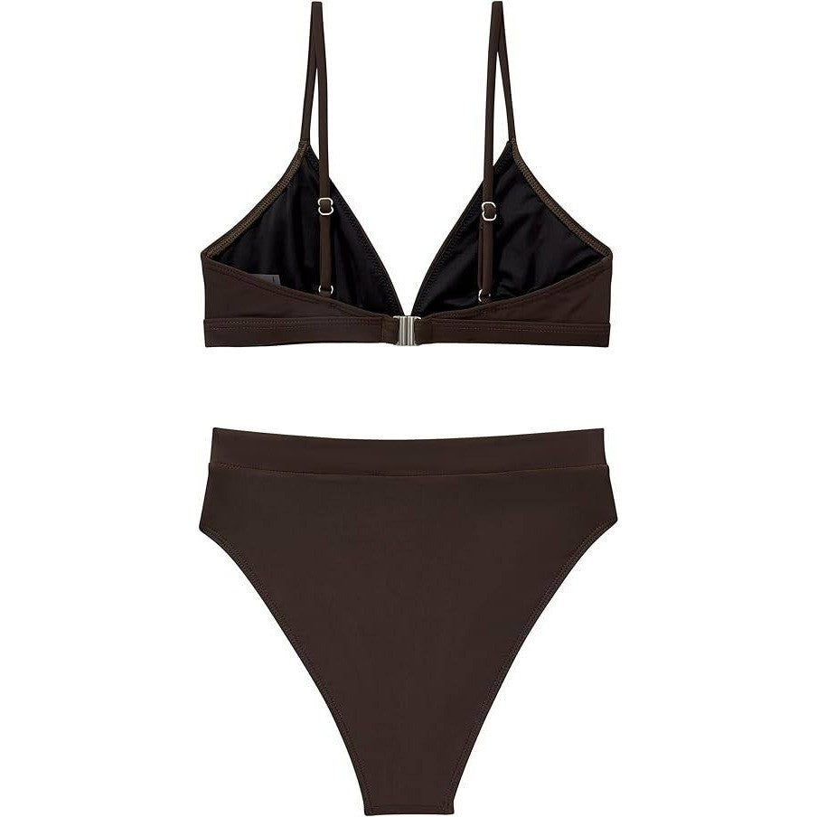 MSRP $40 SUUKSESS Women's M Dark Brown High Waisted High Cut Bikini Set Sexy T