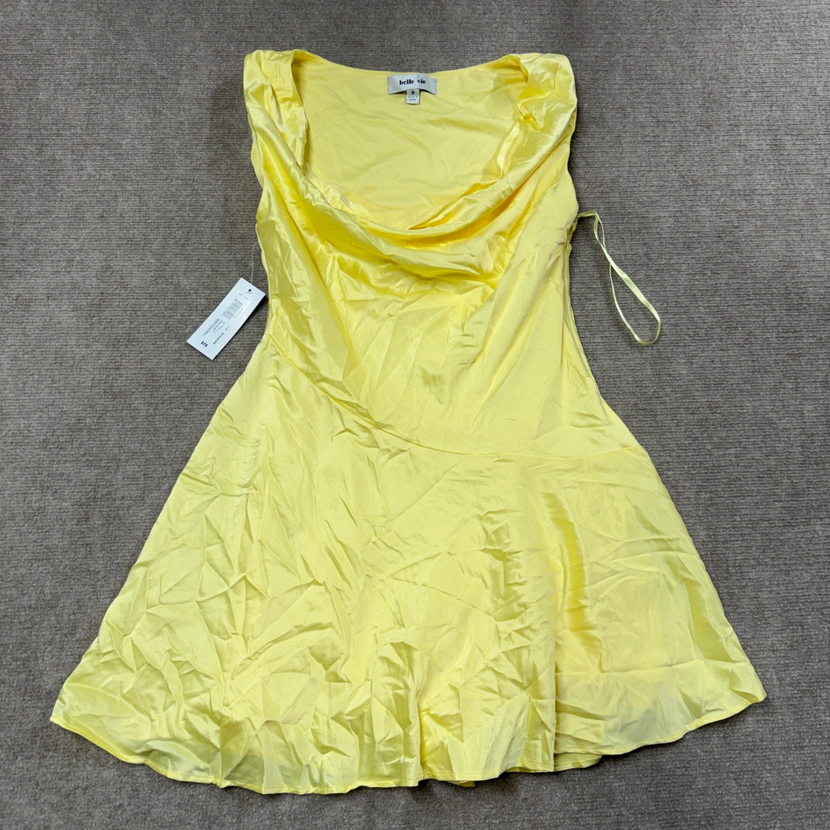 MSRP $78 belle vie Womens 8 Pale Yellow Draped Neck Fit + Flare Dress Sleeveless