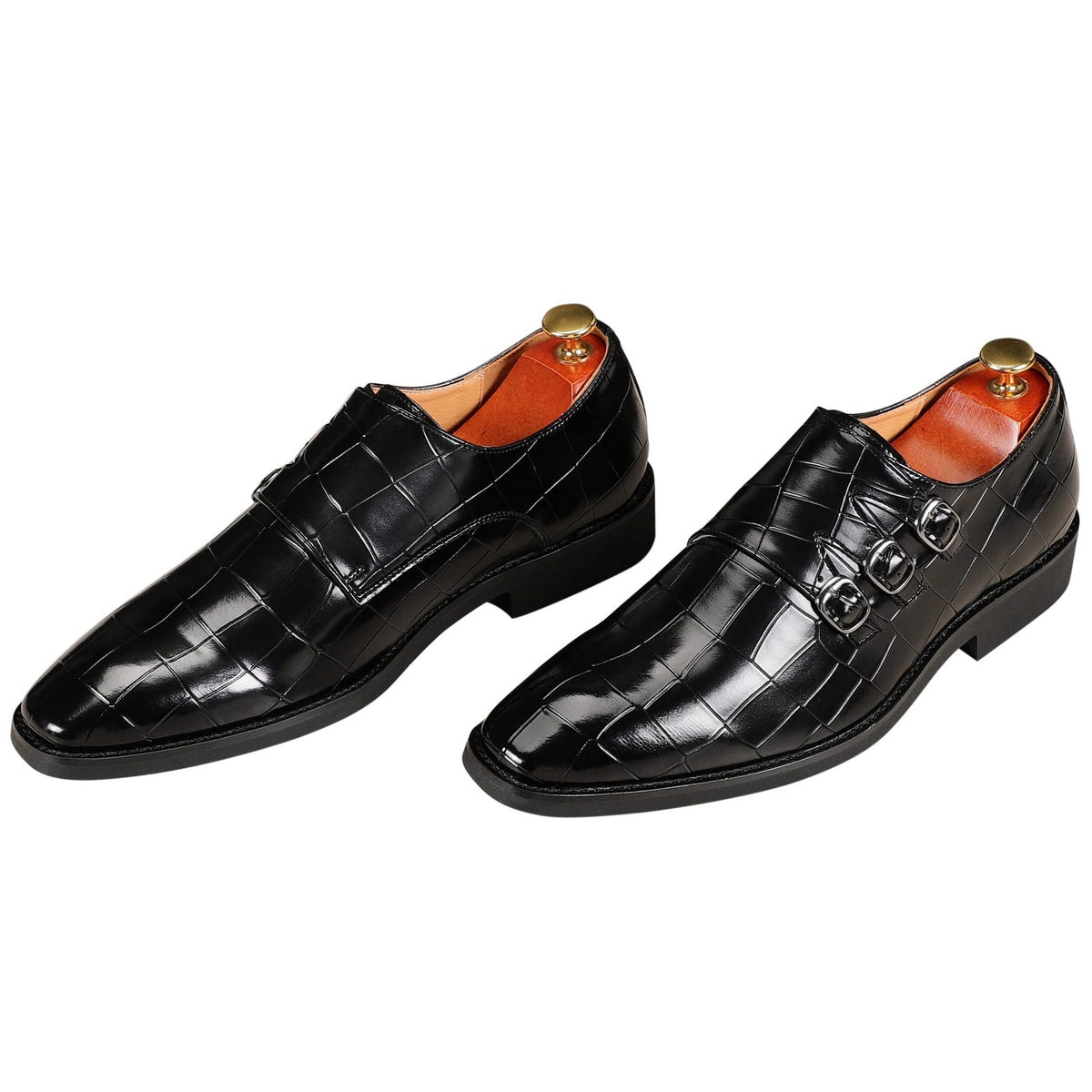 Santimon Men's US 10 Black Monk Strap Loafers Triple Buckles Dress Shoes