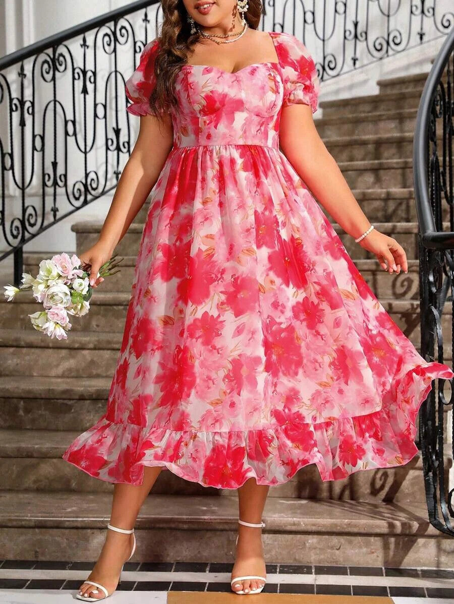 Breezaya Ladies' Sweet Princess Style Plus Size 1XL Pink Dress