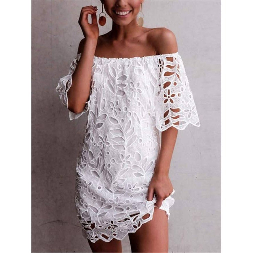 MSRP $44 PRETTYGARDEN Women's S Summer Off Shoulder Dress Floral Lace Flare