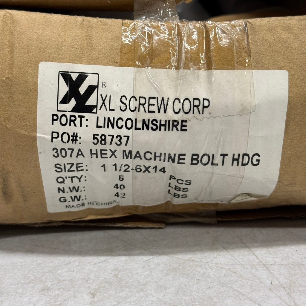 Pack of 5 XL Screw 1-1/2-6 x 14" A307A Hex Machine Bolts HDG