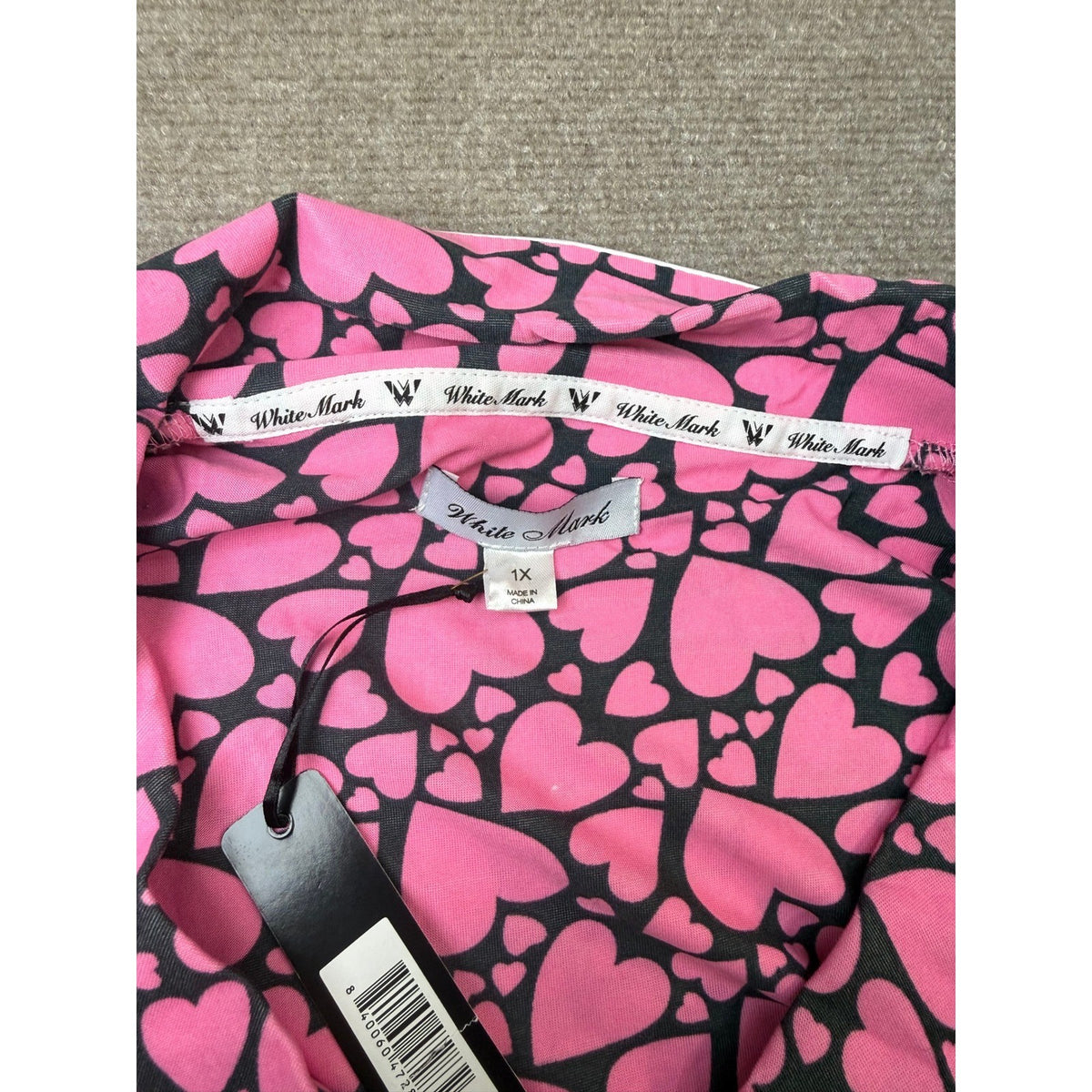 MSRP $48 White Mark Womens 1X Pink Hearts Long Sleeve 2 Piece Pajama Set