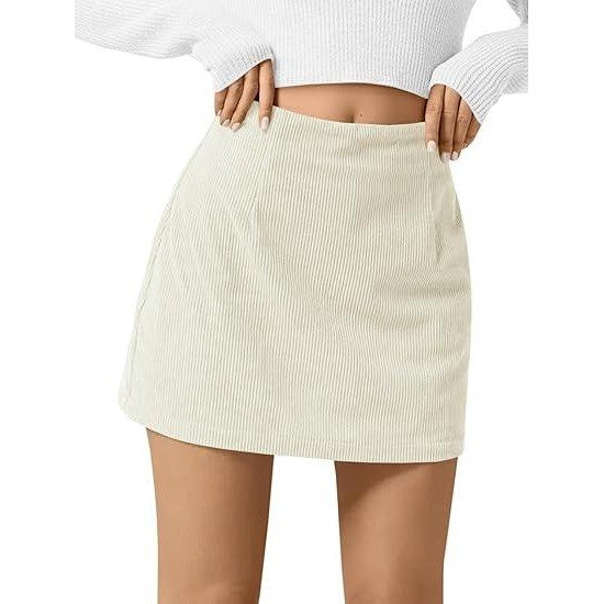 MSRP $35 Wenrine Women's S Beige Corduroy Mini Skirt High Waisted A-line Short