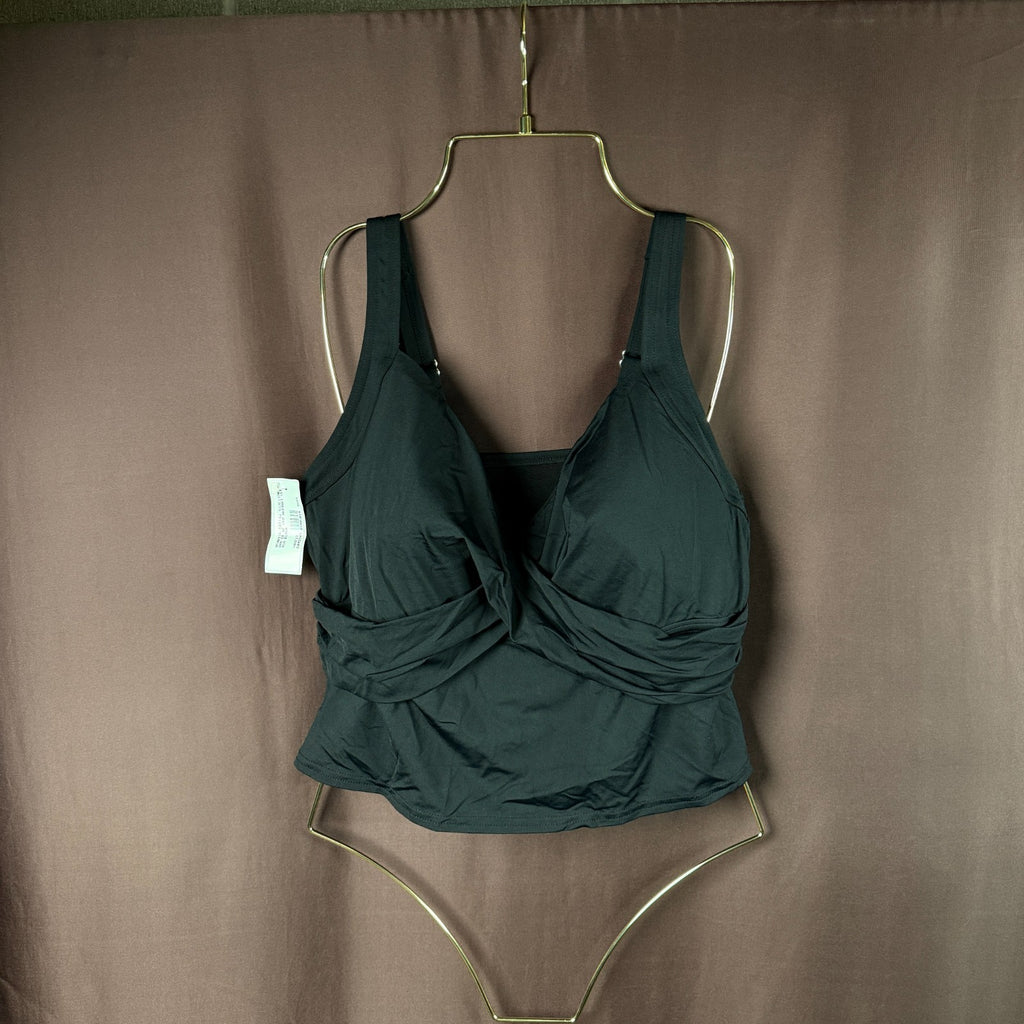 Lands' End Women's 14, 16-22W LONG Black V-Neck Wrap Midkini Top  This item is c