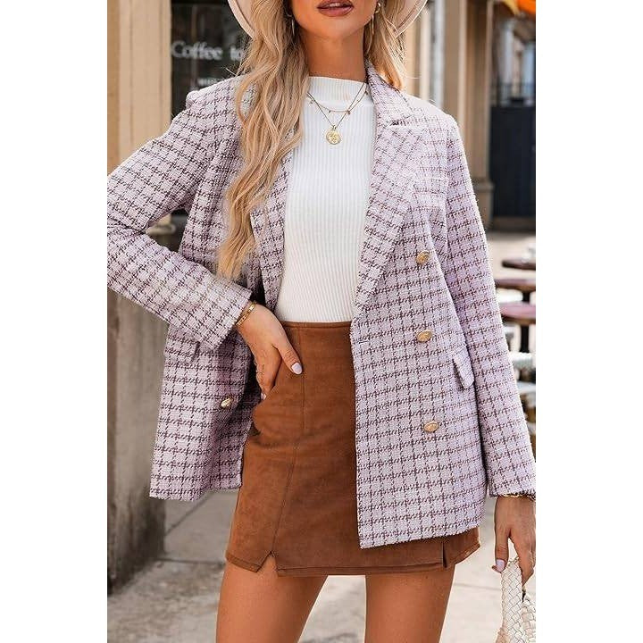 MSRP $52 Happy Sailed Women's 2XL Plaid Tweed Blazer Dressy Casual Long Sleeve