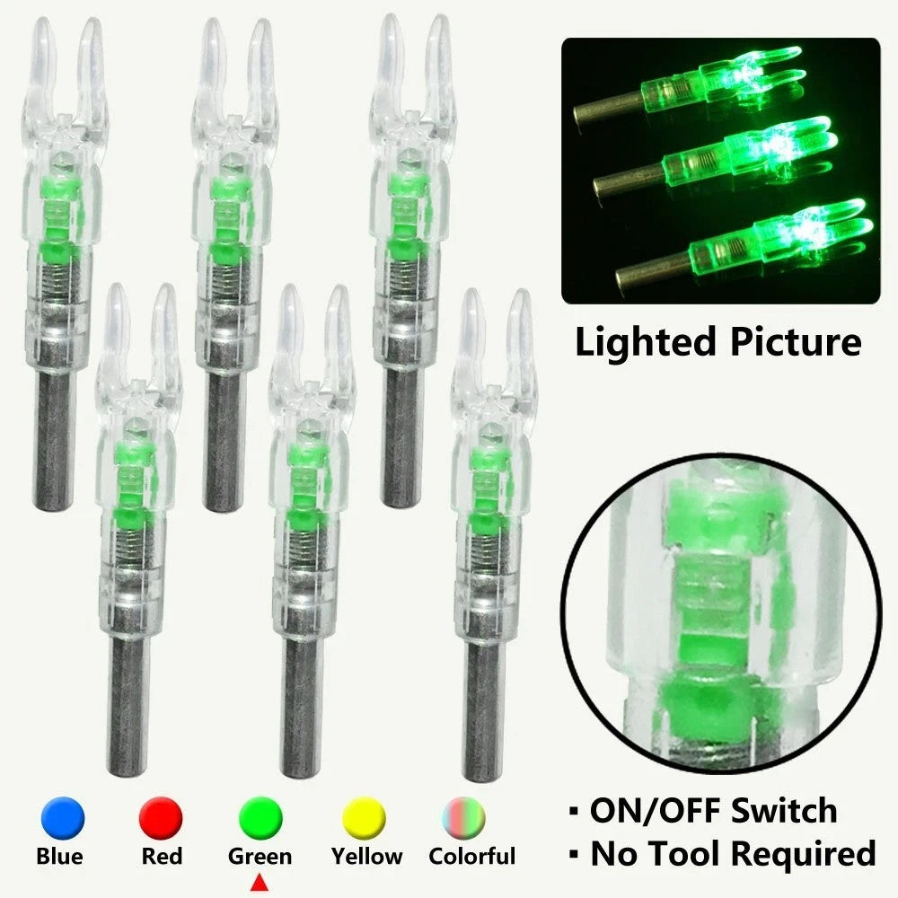Pack of 6 LED Lighted Nocks for Arrows 0.244"/6.20mm On/Off Switch