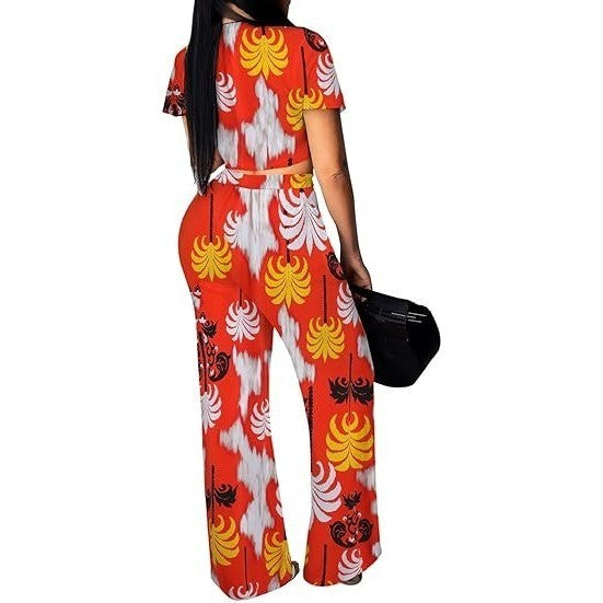 MSRP $39 CuteCherry Women's XL Orange/Floral 2 Piece Outfit Off Shoulder Tie