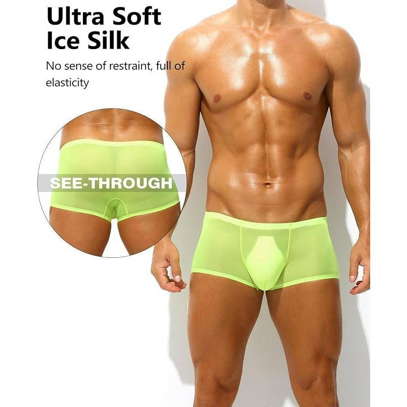PAIZH Men's XL Sexy See Through Boxer Briefs Sheer Ice Silk Trunks Underwear