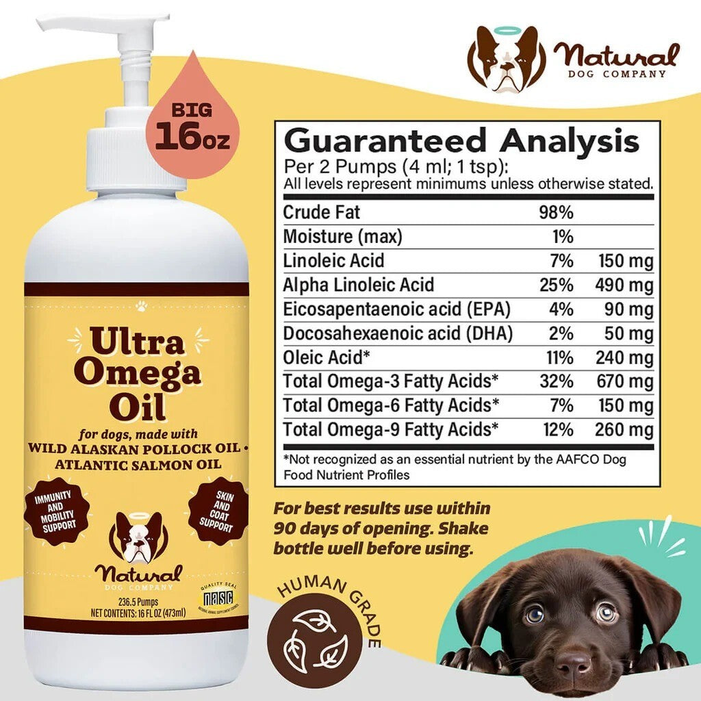 Natural Dog Ultra Omega 3 Fish Oil for Dogs 16oz Dog Fish Oil Supplement
