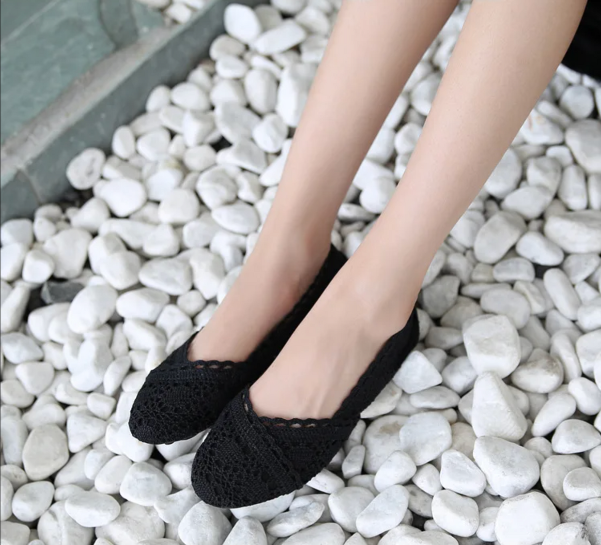 Women’s Flats Shoes Comfortable Crochet Lace Mesh Round Toe Slip On Casual Balle