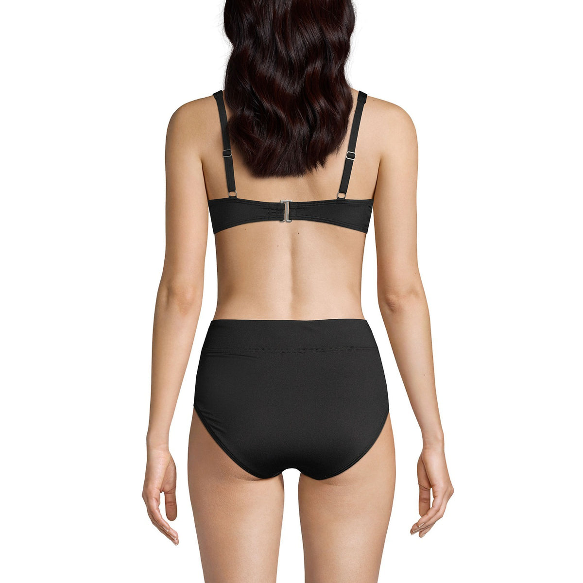 Lands' End Women's 4, 2-10 LONG Black Twist Front Underwire Bikini Swimsuit Top