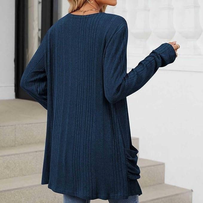 Women's XXL Navy Lightweight Long Sleeve Knit Dressy Casual Cardigan with Pocket