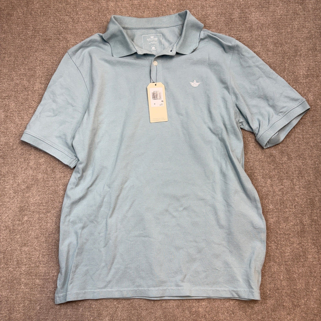 MSRP $45 Dockers Men's Sz M Blue Slim Fit Quick Dry Polo Shirt Short Sleeve