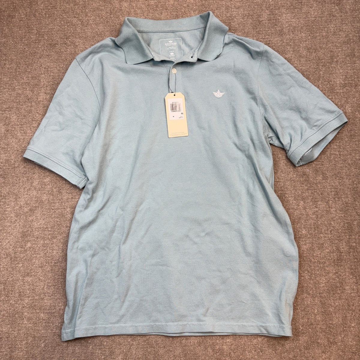MSRP $45 Dockers Men's Sz M Blue Slim Fit Quick Dry Polo Shirt Short Sleeve