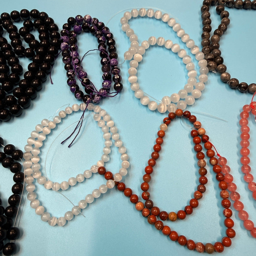 Set of 10 Natural Gemstone Round Beads Strands 15" Sizes 6,8,10 mm 19oz №B20