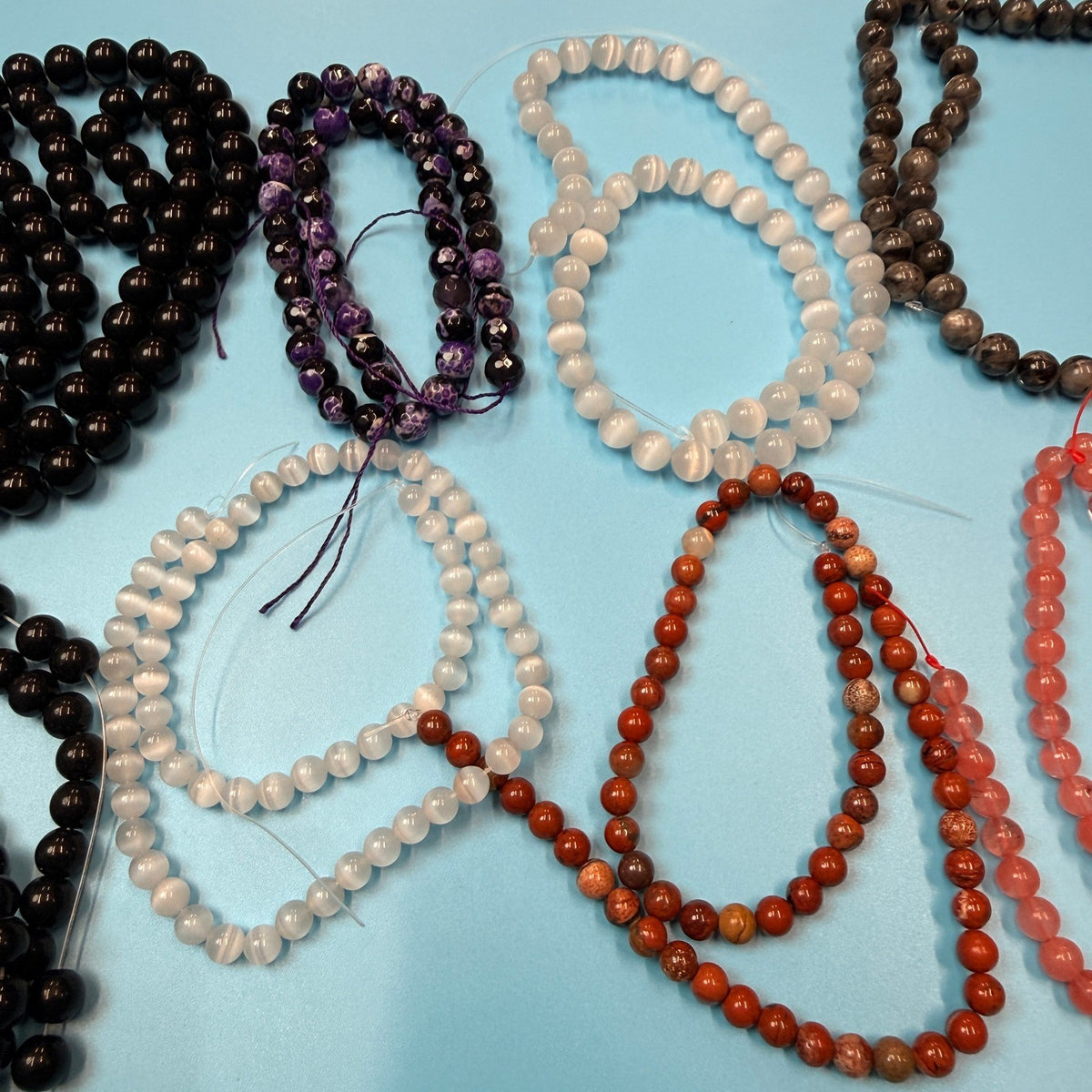 Set of 10 Natural Gemstone Round Beads Strands 15" Sizes 6,8,10 mm 19oz №B20